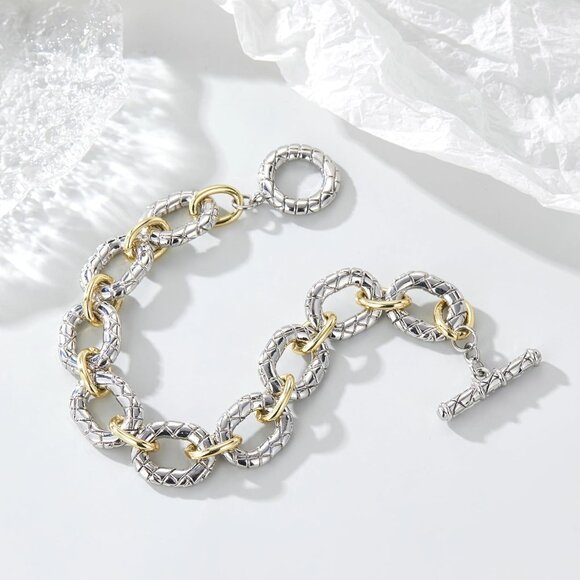 Two Tone Italian Designer Inspired Chain Link Chunky Rope Bracelets for Women - Picture 5 of 6